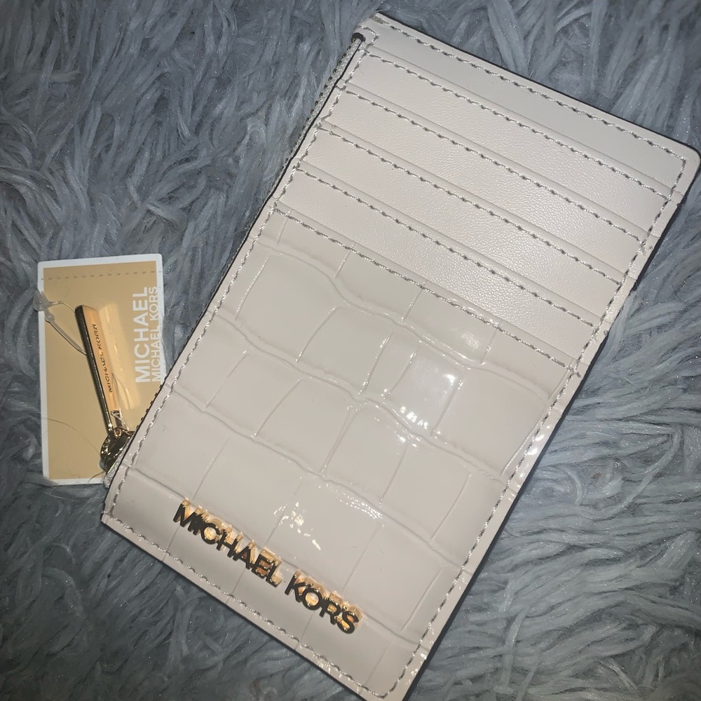 Michael Kors Cream Croc-Embossed Card Holder